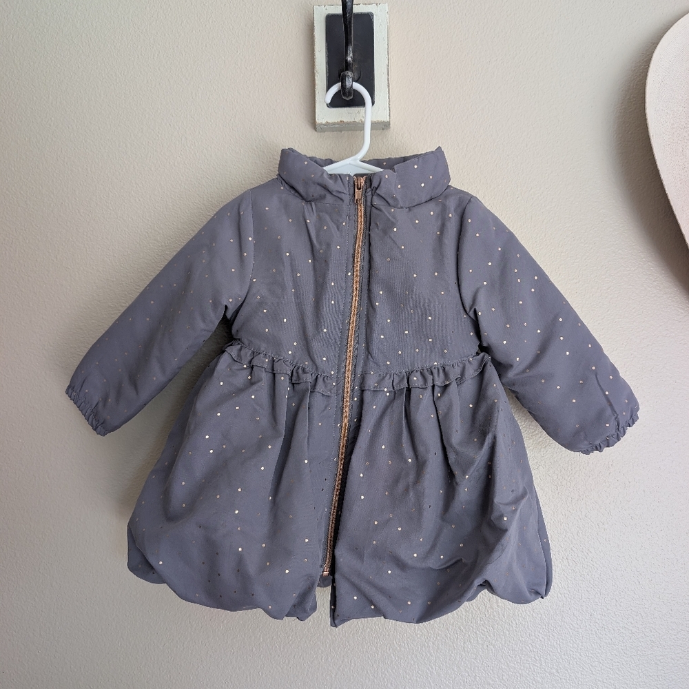 Penelope Mack Winter coat 2T Gray with Rose Gold Dots Fleece Lined